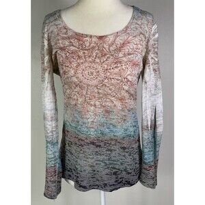 Vtg Y2K Womens Top Small Embellished Studded Burnout Long Sleeve Tee 90s Grunge